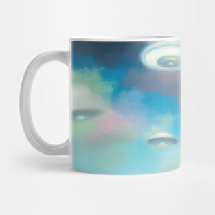 Dreamy UFOs in an Ethereal Blue Sky Mug